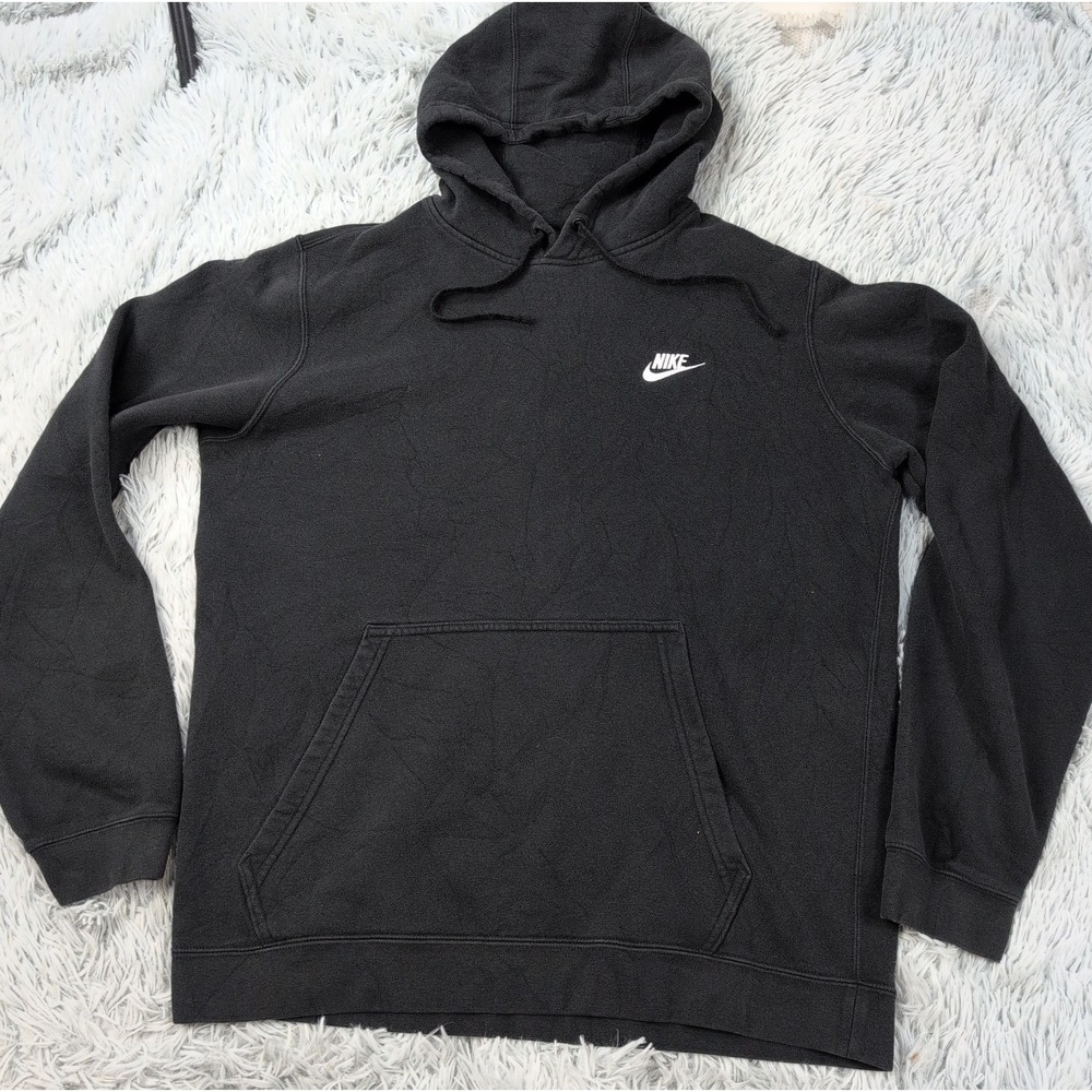 Nike Sweatshirt Mens M Black Hoodie Swoosh Logo Street Wear Athletic Pocket